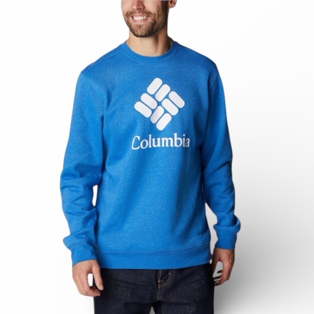 Columbia Sweatshirt Mens XL Blue Crewneck Logo Fleece Pullover AM0954